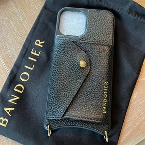 Bandolier cross-body pebbled leather iPhone 12/12 Pro black phone case
